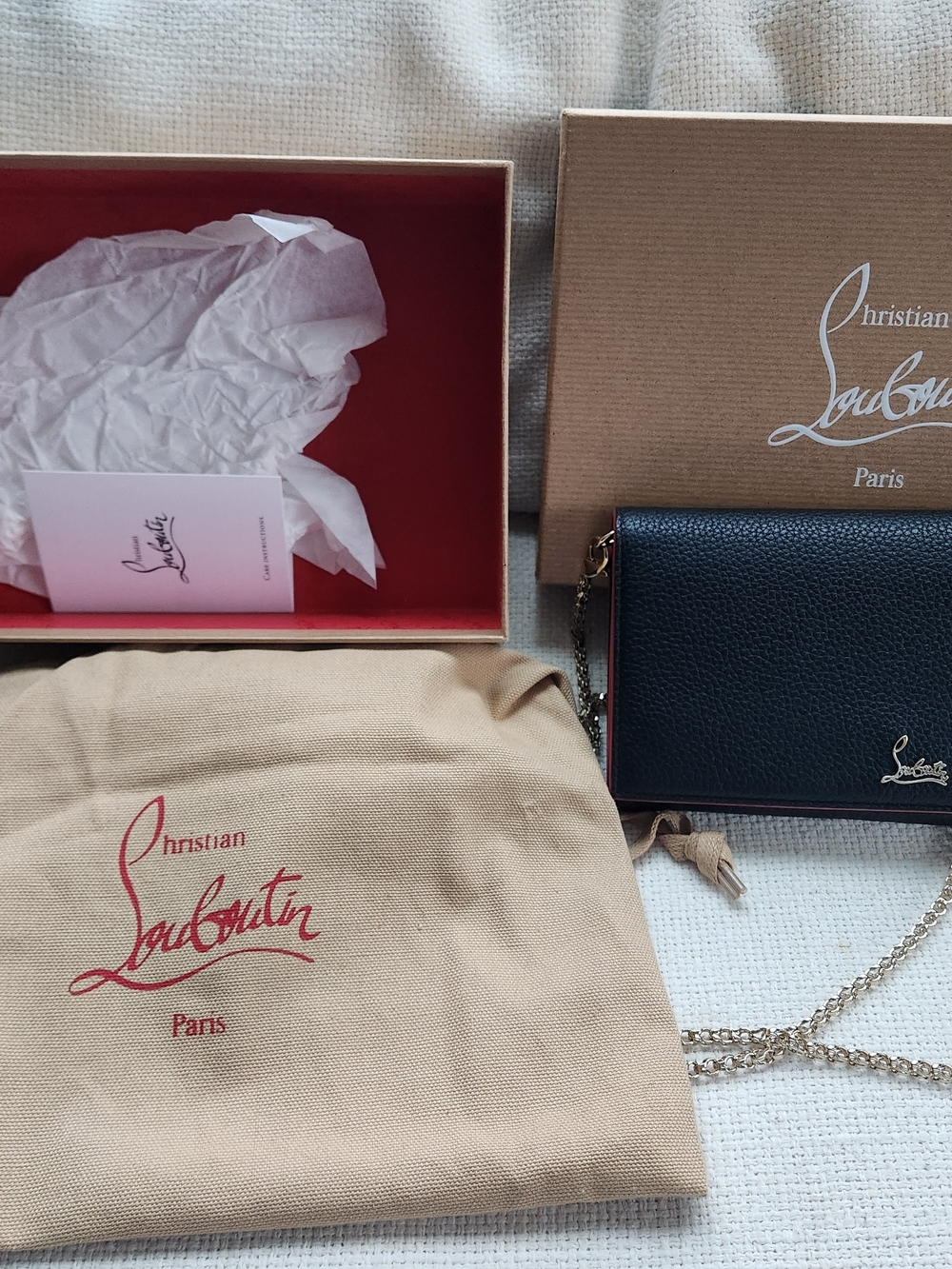 Christian Louboutin Black Leather Crossbody Wallet with Gold Chain